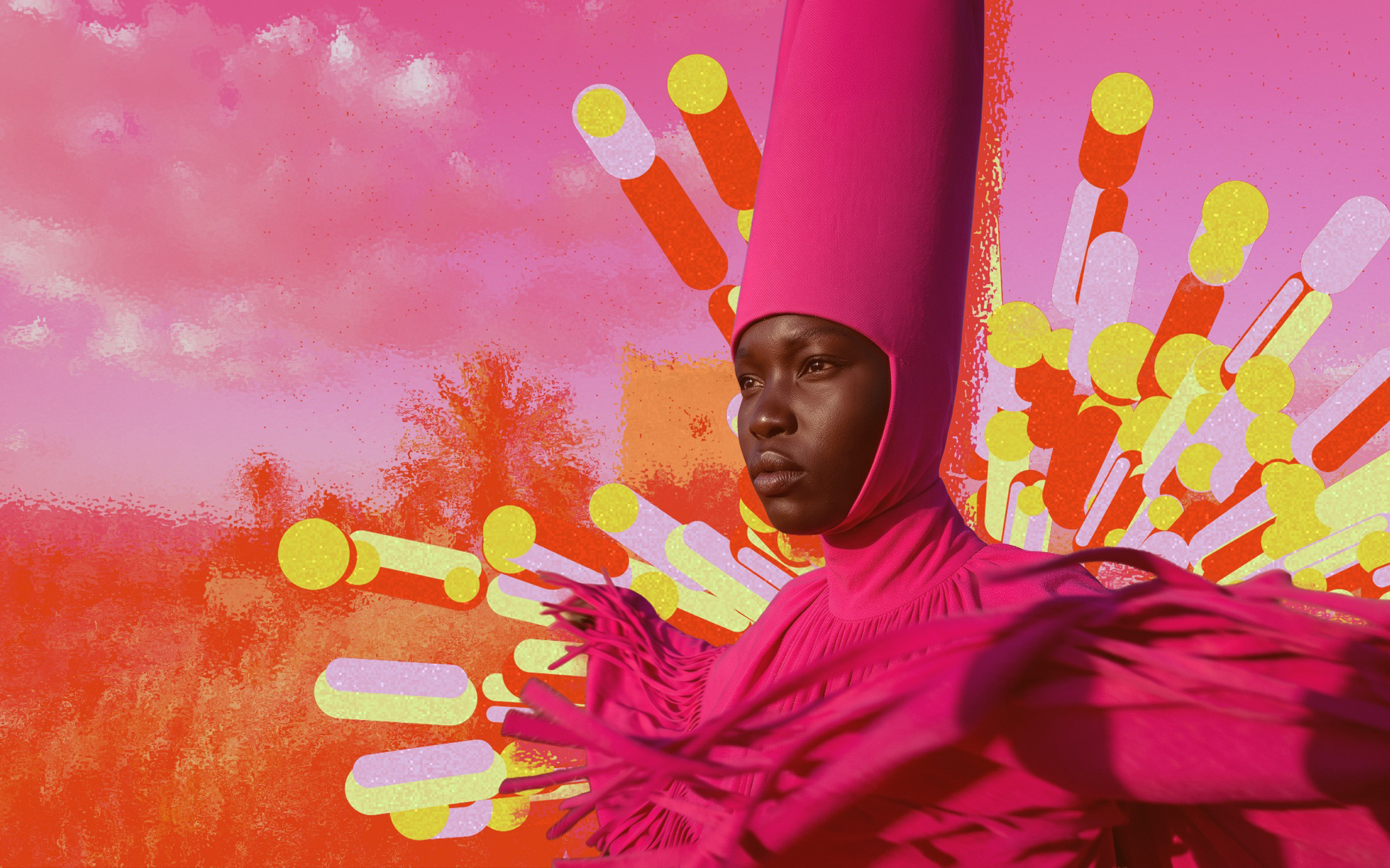 Figure in a fuchsia outfit against a colourful burst, key visual of Mezzo Festival 2027